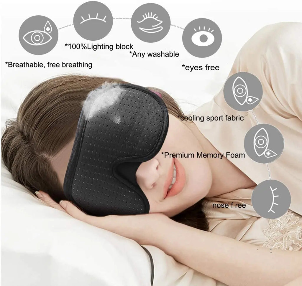 3D Padded Sleep Mask – Light Blocking Soft Eye Mask & Blindfold for Rest - PULSE MART