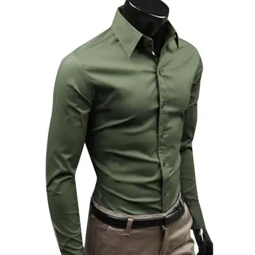 Men’s Dress Shirt – Solid Color Long Sleeve Business Shirt with Turn-Down Collar