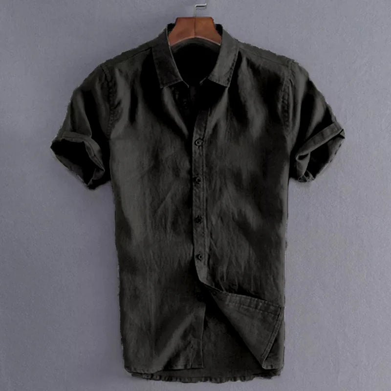 Men’s Casual Short Sleeve Shirt – Solid Color Lapel Button-Down Vintage Streetwear Blouse M-3XL