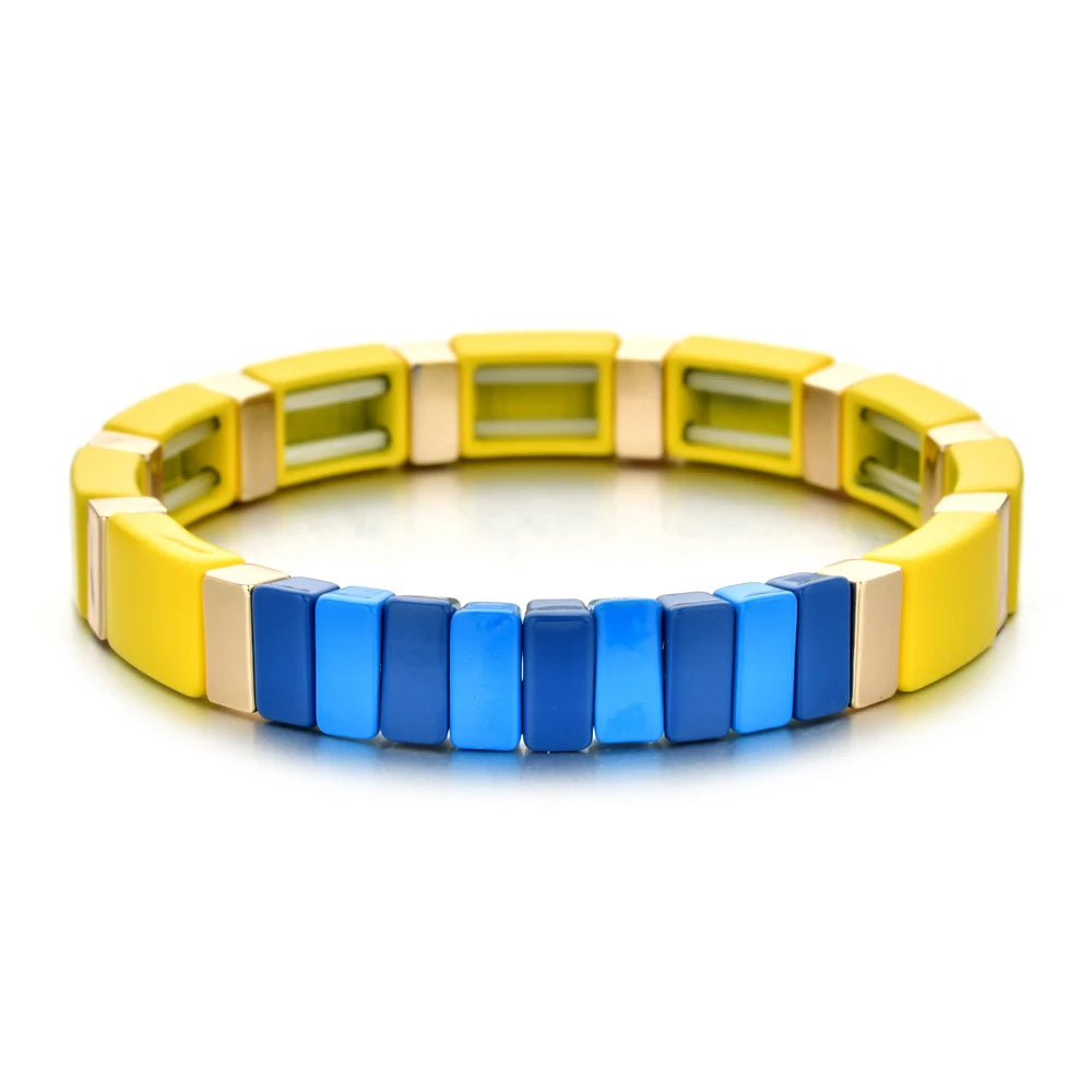 Bohemian Bracelet Handmade Friendship Braided Stackable Enamel Rainbow