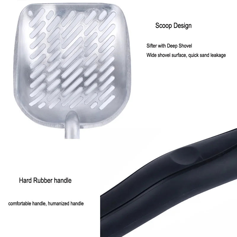 Heavy-Duty Metal Cat Litter Scoop – Deep Aluminum Litter Sifter with Ergonomic Handle