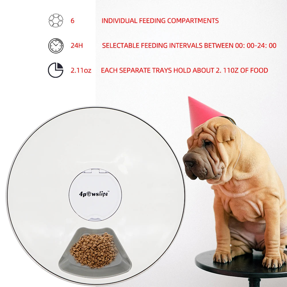 Automatic Pet Feeder Timer – 6 Meal Dry Food Dispenser Cats & Dogs