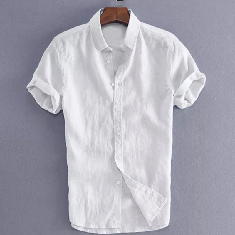 Men’s Casual Short Sleeve Shirt – Solid Color Lapel Button-Down Vintage Streetwear Blouse M-3XL