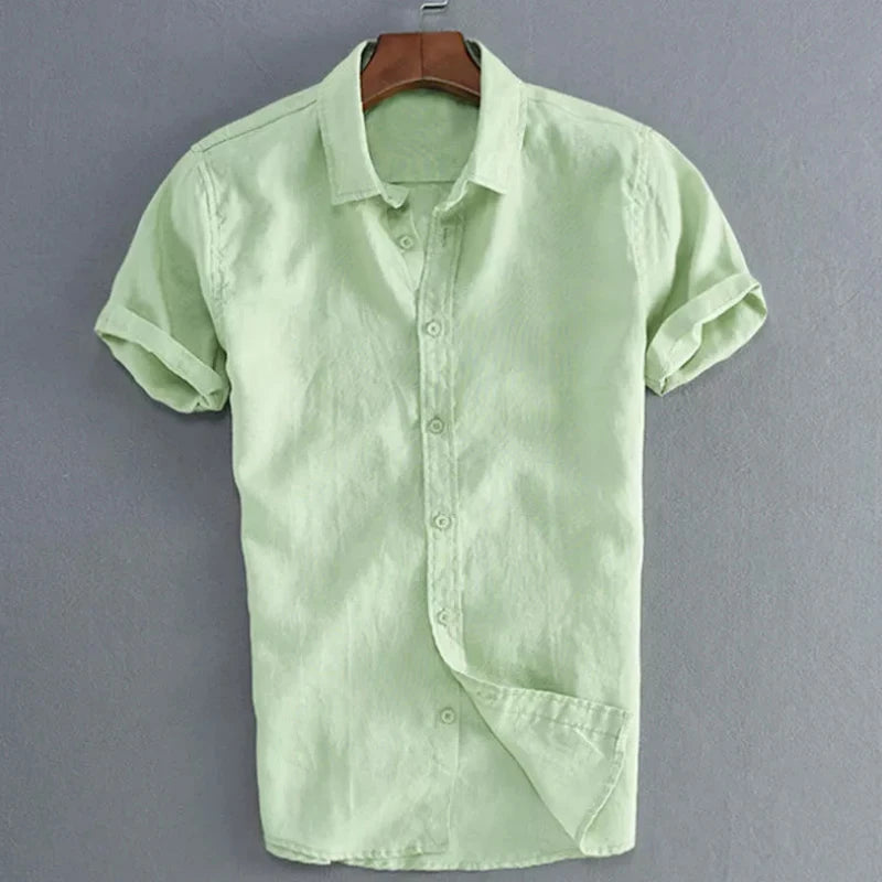 Men’s Casual Short Sleeve Shirt – Solid Color Lapel Button-Down Vintage Streetwear Blouse M-3XL