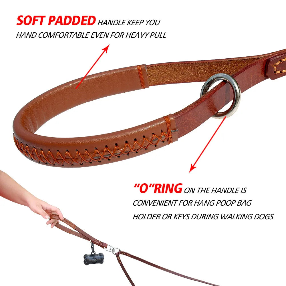 Genuine Leather Dual Dog Leash - Tangle-Free Two Pet Walking Lead