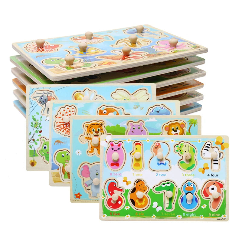 Baby Toys Montessori Wooden Puzzle Cartoon Vehicle Marine Animal Puzzle 12 Styles Board Set Educational Wooden Toy Child Gifts
