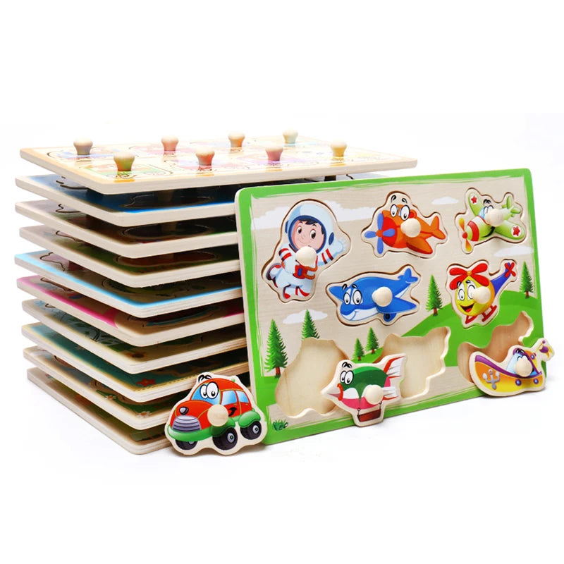 Baby Toys Montessori Wooden Puzzle Cartoon Vehicle Marine Animal Puzzle 12 Styles Board Set Educational Wooden Toy Child Gifts