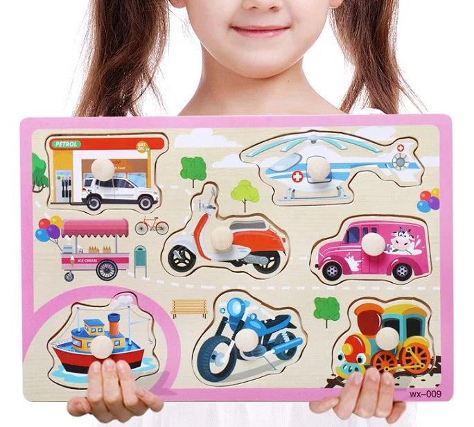 Baby Toys Montessori Wooden Puzzle Cartoon Vehicle Marine Animal Puzzle 12 Styles Board Set Educational Wooden Toy Child Gifts