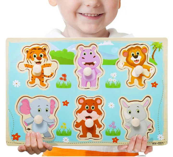 Baby Toys Montessori Wooden Puzzle Cartoon Vehicle Marine Animal Puzzle 12 Styles Board Set Educational Wooden Toy Child Gifts