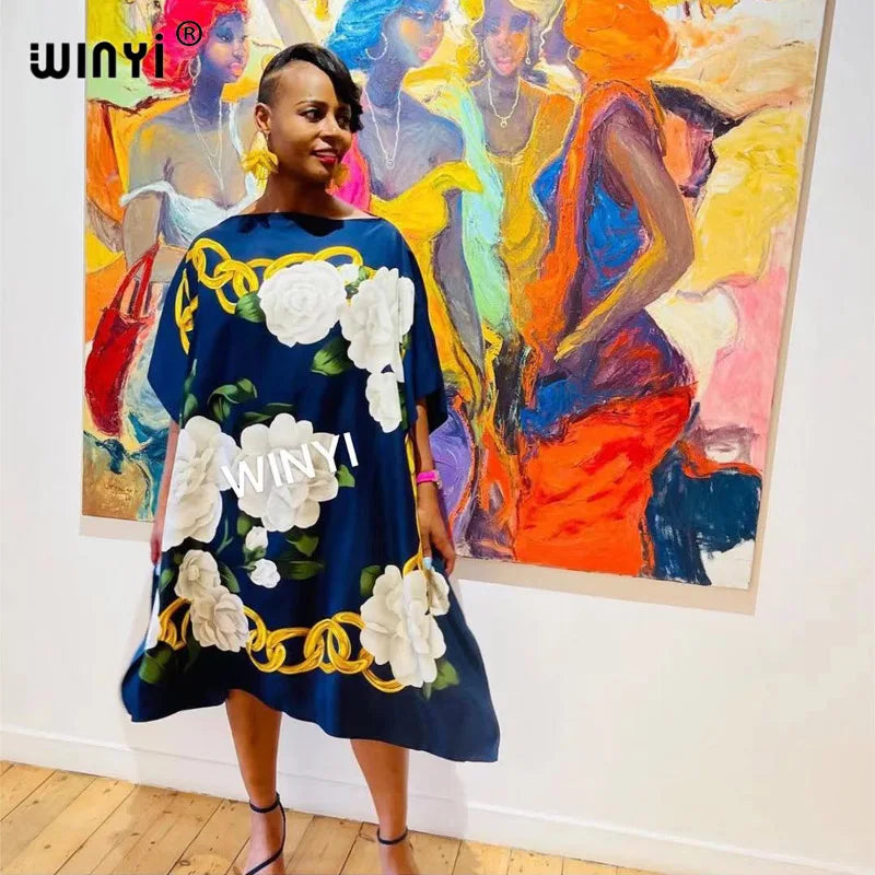 Women’s Printed Maxi Dress – Loose Batwing Sleeve Summer & Autumn Party Outfit