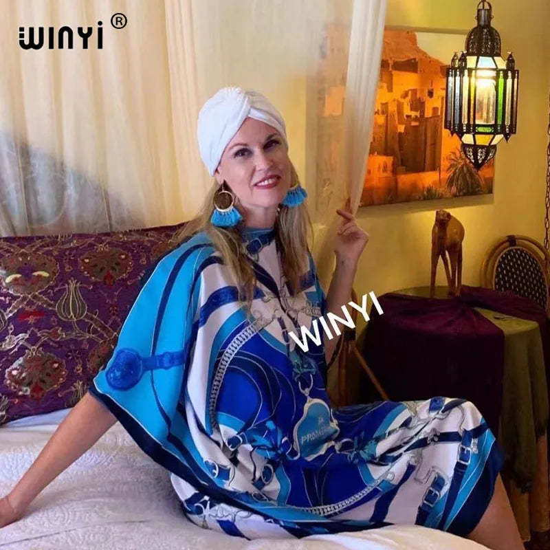 Women’s Printed Maxi Dress – Loose Batwing Sleeve Summer & Autumn Party Outfit