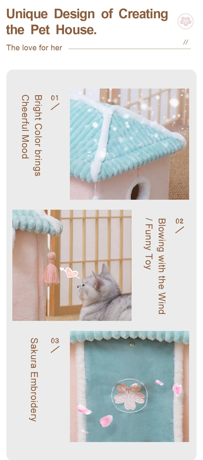Cute Fully Enclosed Cat House – Warm Winter Sleeping Bed for Cats & Puppies