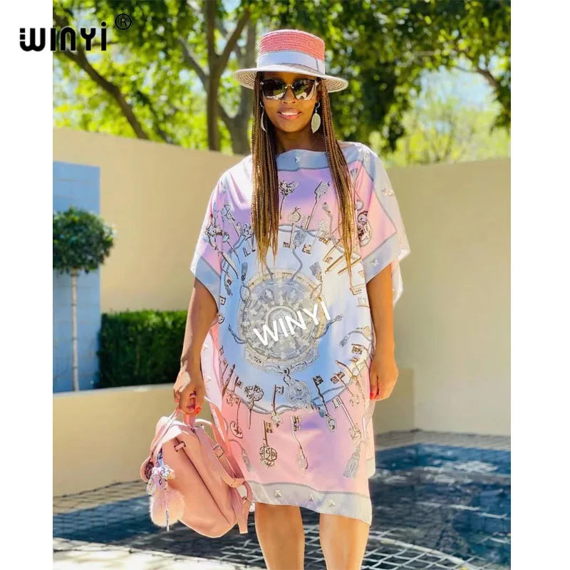 Women’s Printed Maxi Dress – Loose Batwing Sleeve Summer & Autumn Party Outfit