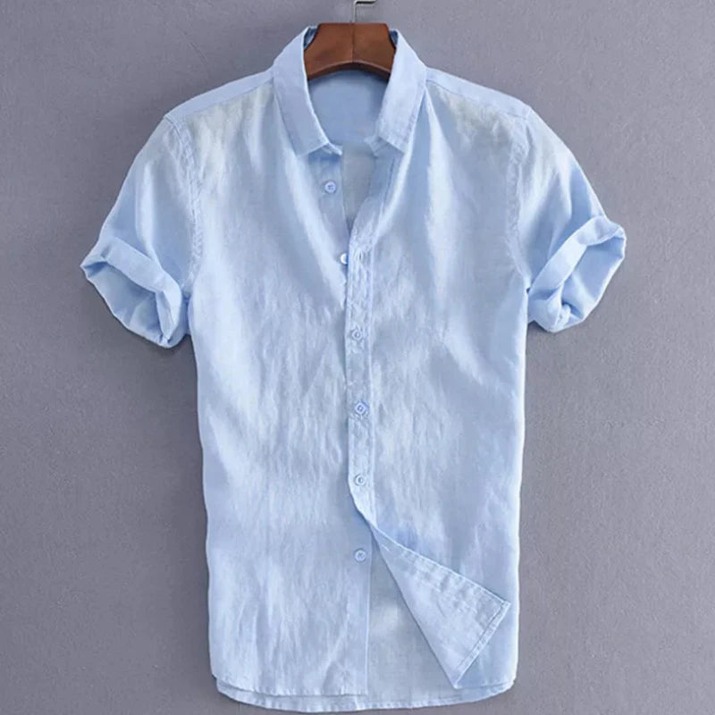 Men’s Casual Short Sleeve Shirt – Solid Color Lapel Button-Down Vintage Streetwear Blouse M-3XL