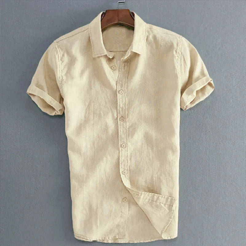 Men’s Casual Short Sleeve Shirt – Solid Color Lapel Button-Down Vintage Streetwear Blouse M-3XL