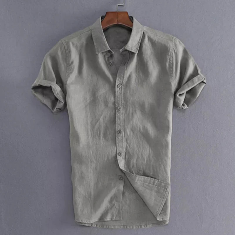 Men’s Casual Short Sleeve Shirt – Solid Color Lapel Button-Down Vintage Streetwear Blouse M-3XL