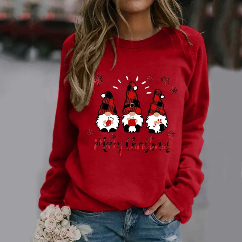 Ladies Christmas Hoodies Winter Christmas Round Collar Hoodie Sweatshirt  Streetwear