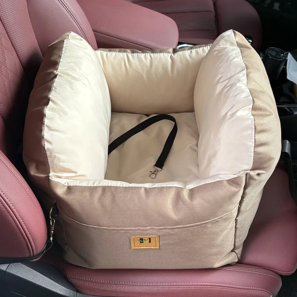 Four-Season Dog Car Seat with Safety Belt, Washable Pet Booster Nest