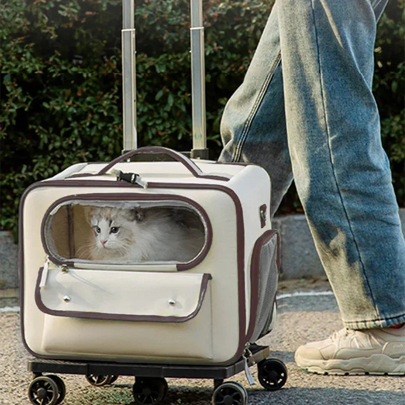 Rolling Pet Carrier Backpack – Detachable Cat & Dog Trolley Travel Bag for Small Pets