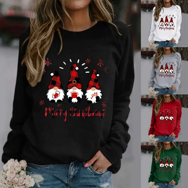 Ladies Christmas Hoodies Winter Christmas Round Collar Hoodie Sweatshirt  Streetwear