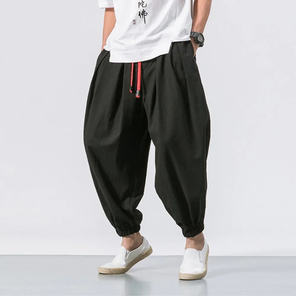 New Trendy Men Harem Pants Loose Oversized Style Cotton and Linen High Quality Jogger
