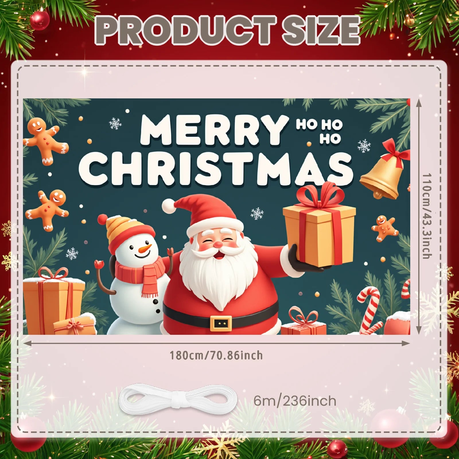 Merry Christmas Santa Decoration Festive Banner Polyester Snowy Scene Winter Holiday for Christmas Party Decor Seasonal Celebrat