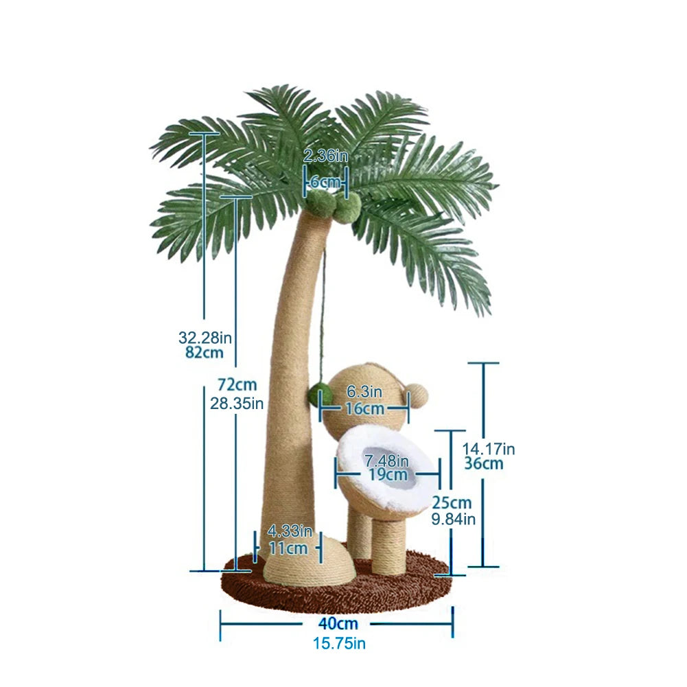 Coconut Tree Cat Scratching Post - Interactive Natural Sisal Rope Pole