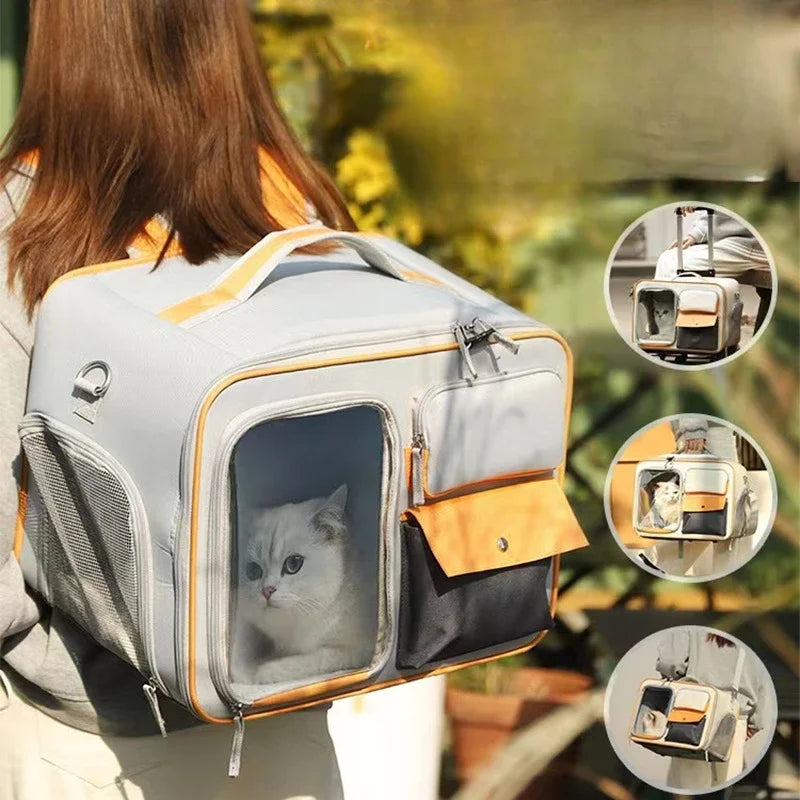 Rolling Pet Carrier Backpack – Detachable Cat & Dog Trolley Travel Bag for Small Pets