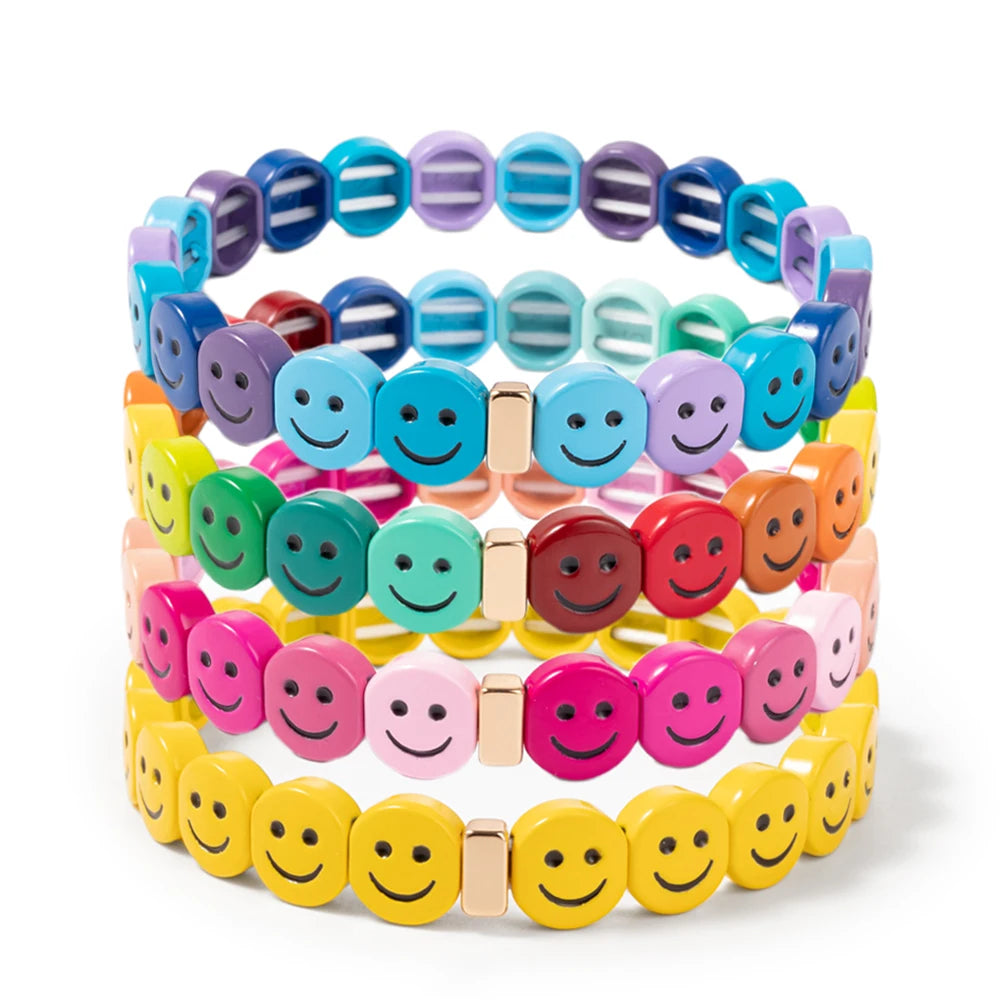 2024 New Enamel Bracelets For Women Happy Beaded Elastic Bangle Hand Accessory