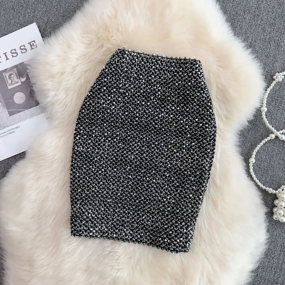 Women’s Autumn Skirt 2025 – High Waist Belted A-Line with Rhinestones, Fringe & Layered Cake Design