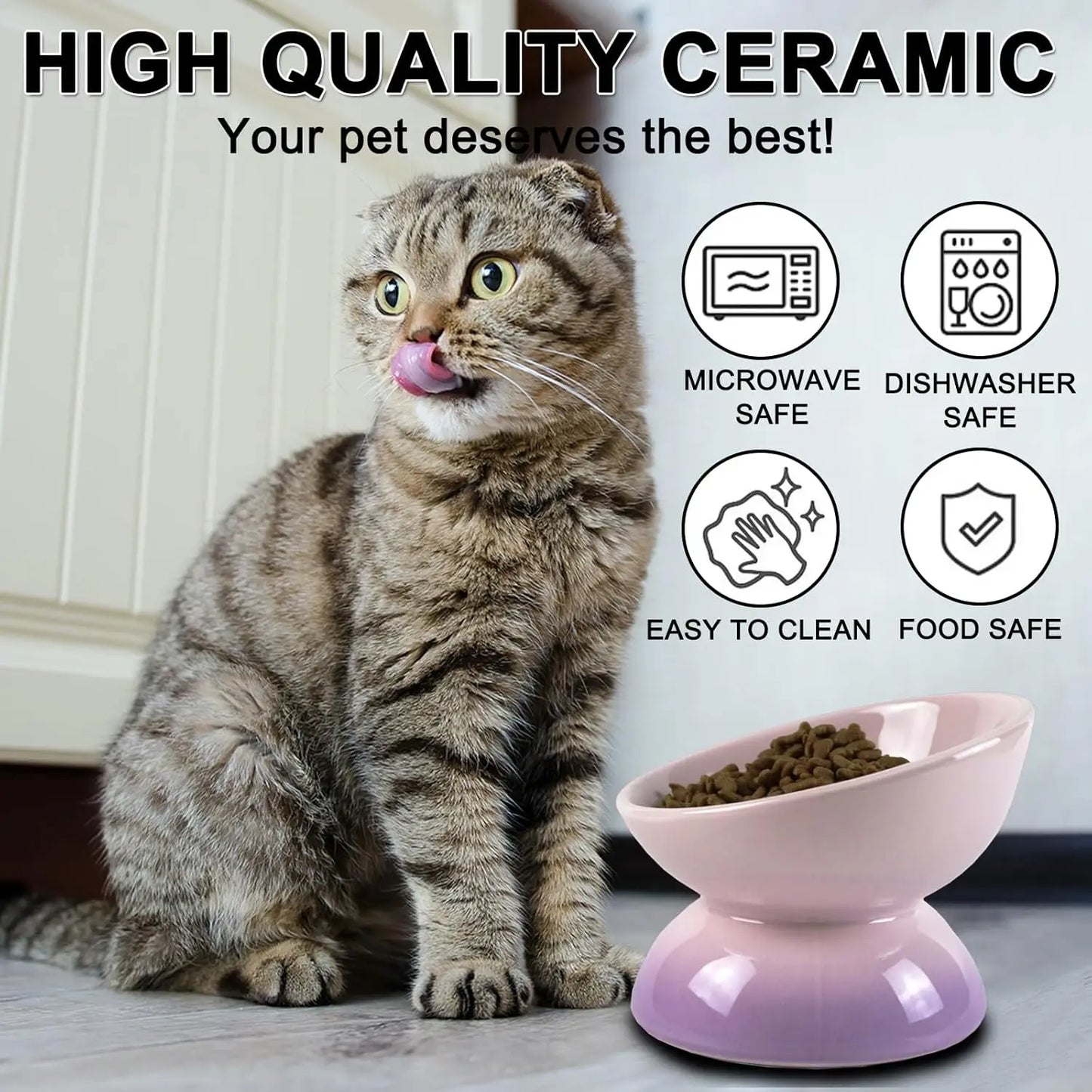 Ceramic Elevated Cat Bowl – Tilted Food & Water Bowl, Dishwasher & Microwave Safe