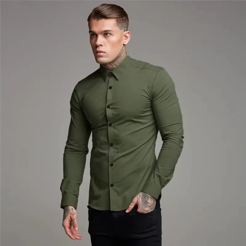 Men's Shirt Fashion Full Sleeve Shirt Men's Muscle Casual Slim-fit Business Dress shirt