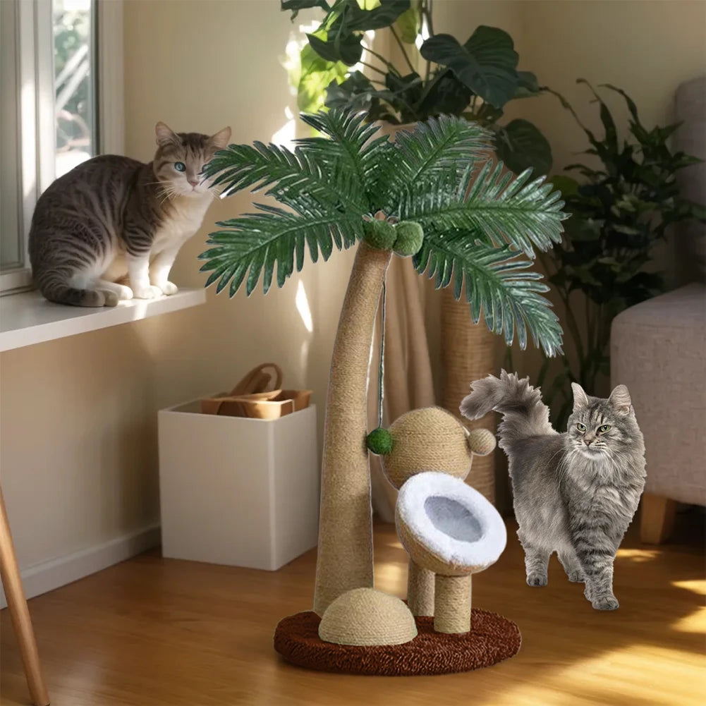 Coconut Tree Cat Scratching Post - Interactive Natural Sisal Rope Pole