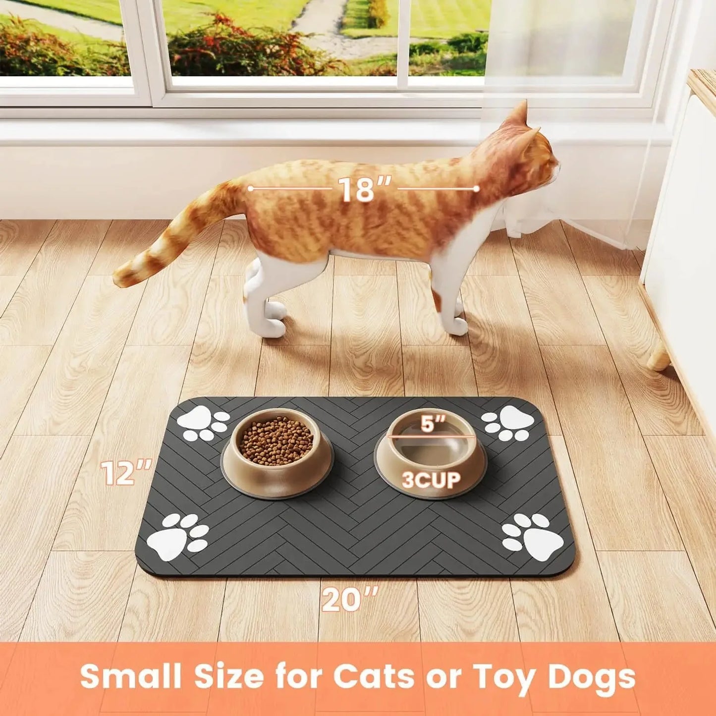 Waterproof Pet Feeding Mat, Absorbent Rubber-Backed Quick-Dry Placemat