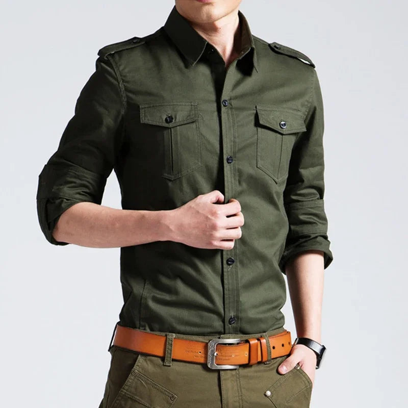 Mens Military Shirts 2025 Autumn Long Sleeve Casual Workwear Pocket Shirts Camisas