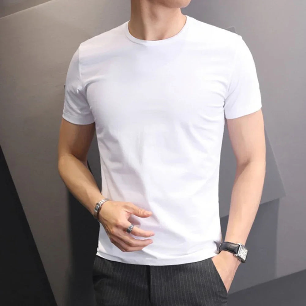 Men’s Solid Color T-Shirt – White &amp; Black Loose Short Sleeve Casual Pullover