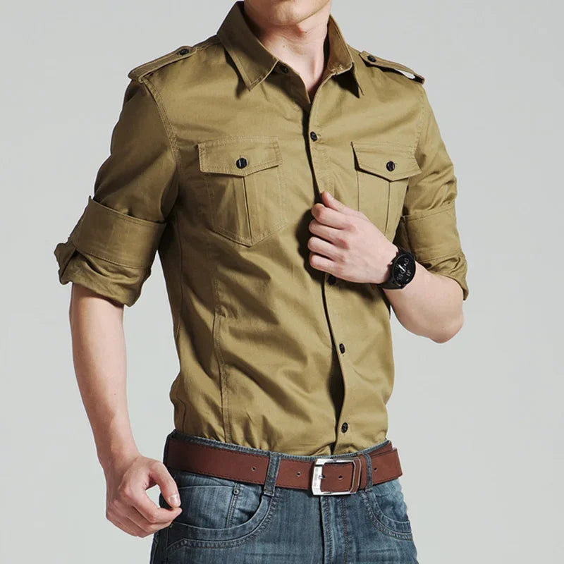 Mens Military Shirts 2025 Autumn Long Sleeve Casual Workwear Pocket Shirts Camisas