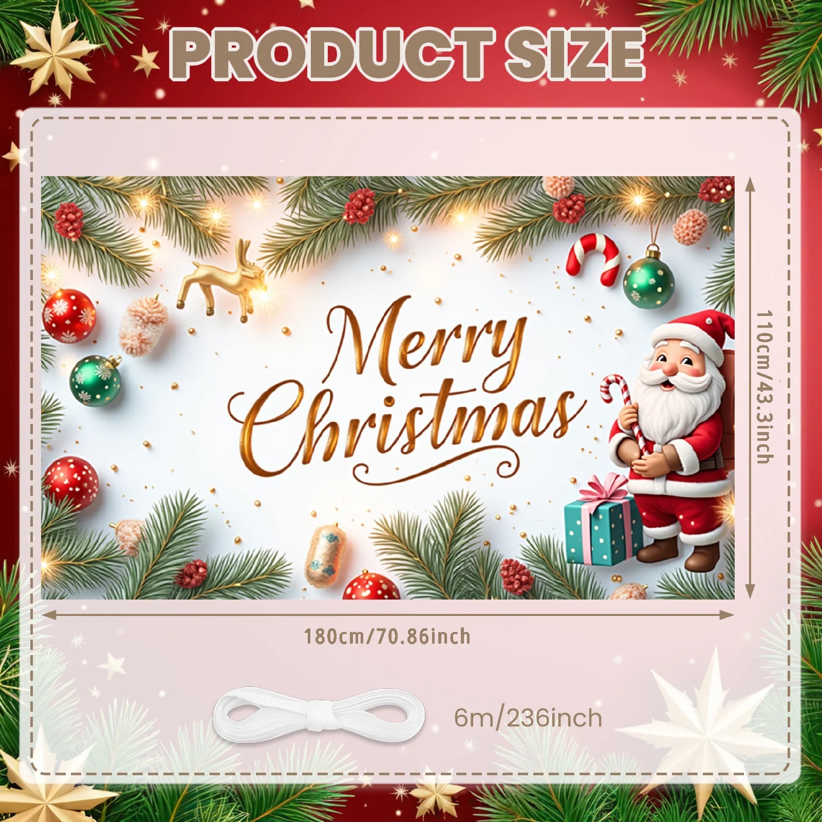 Merry Christmas Santa Decoration Festive Banner Polyester Snowy Scene Winter Holiday for Christmas Party Decor Seasonal Celebrat