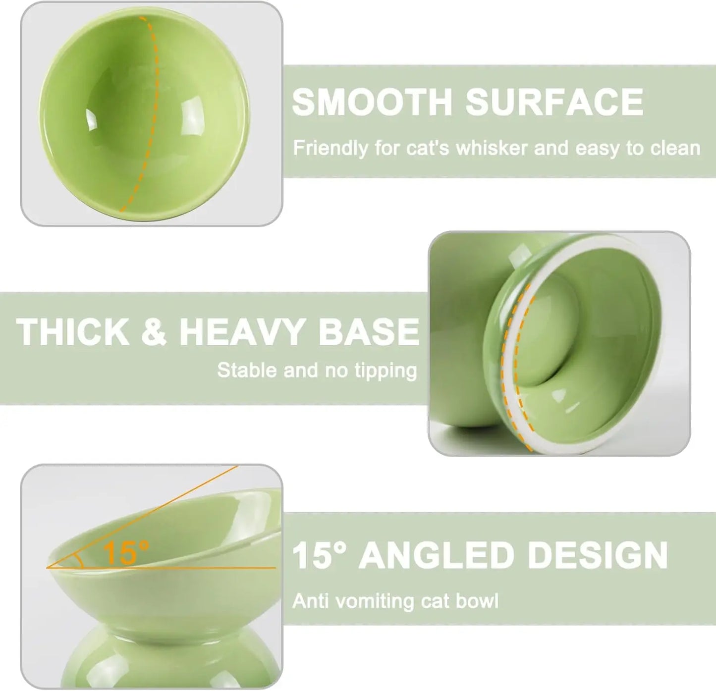 Ceramic Elevated Cat Bowl – Tilted Food & Water Bowl, Dishwasher & Microwave Safe