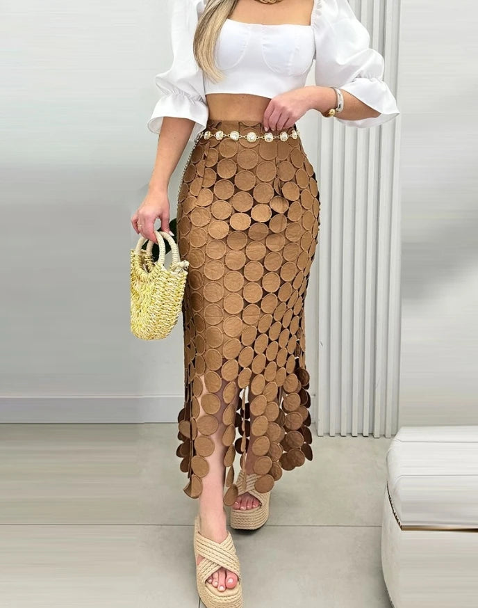 Women’s Boho Tassel Skirt 2025 – High Waist Hollow-Out Slim Fit Long Skirt - PULSE MART