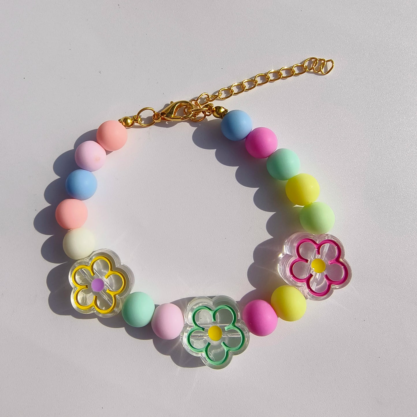 Cute Candy-Colored Pet Collar: Pearl Necklace with Flower Beads & Alloy Chain