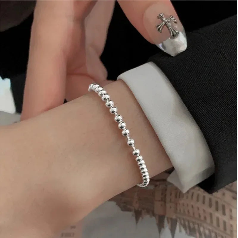 100% Solid 925 Sterling Silver Metal Bracelets for Women & Men Beads Adjustable Handmade