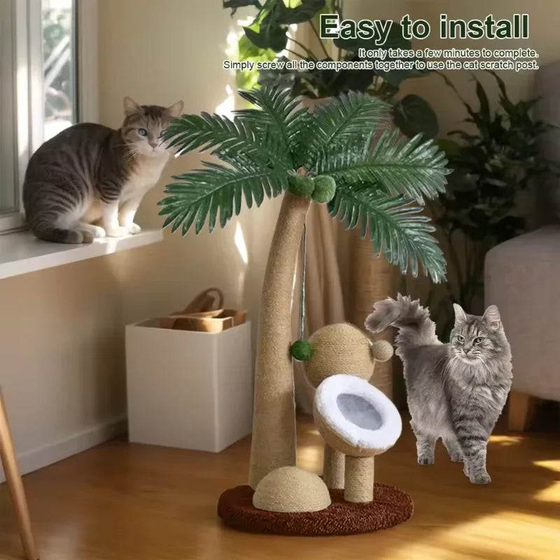 Coconut Tree Cat Scratching Post - Interactive Natural Sisal Rope Pole