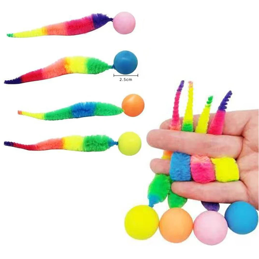 Interactive Cat Bouncing Ball Toy – Colorful Elastic Worm Teaser for Indoor Cats & Kittens
