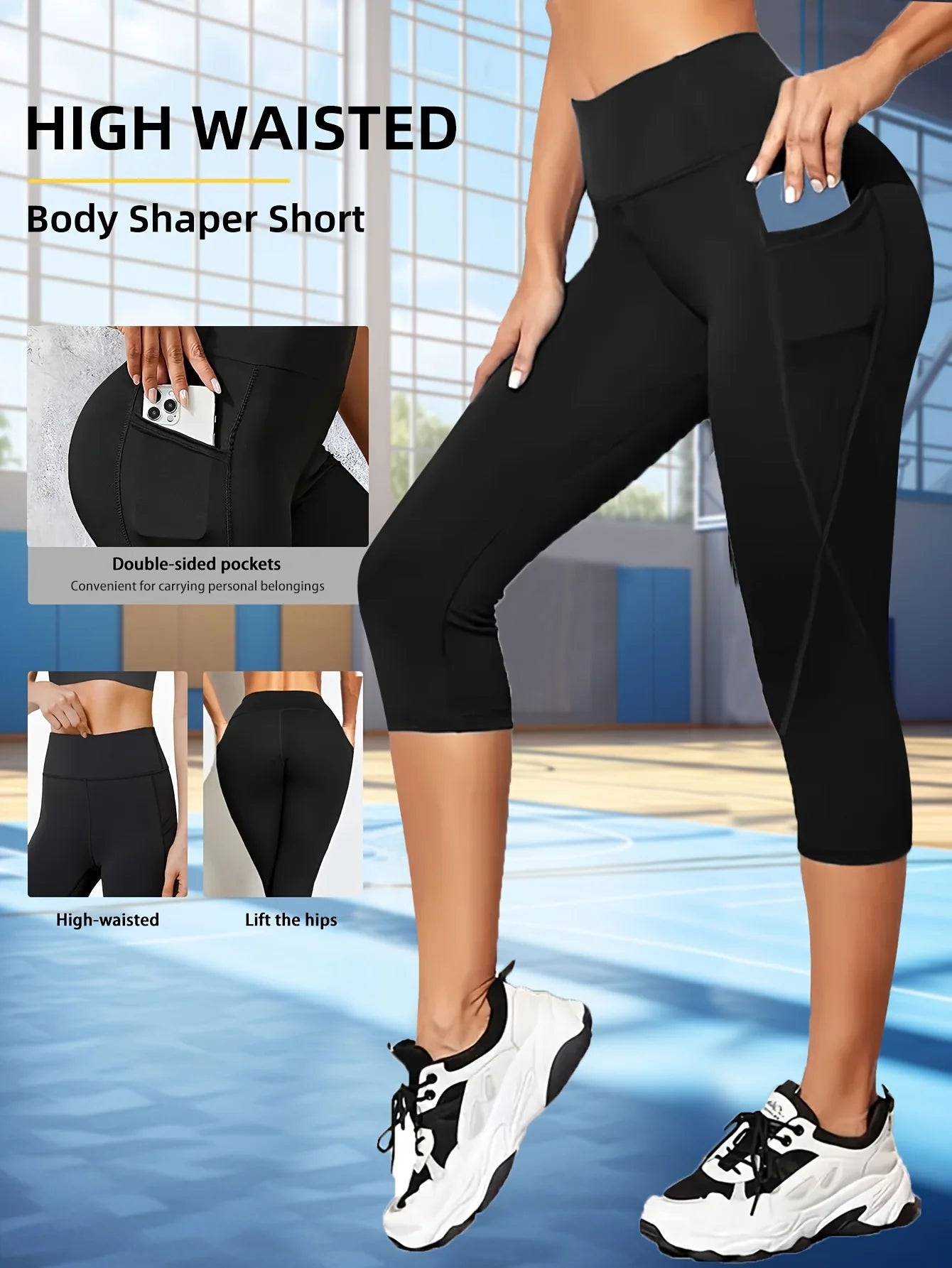 Ladies' high waisted leggings, unique double-sided pockets, slim fit fitness leggings,