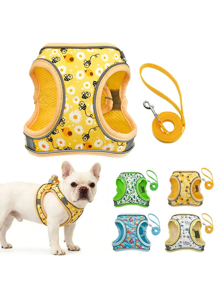 DH009 Cartoon Dog Harness and Leash Set: Breathable Honeycomb Mesh Vest