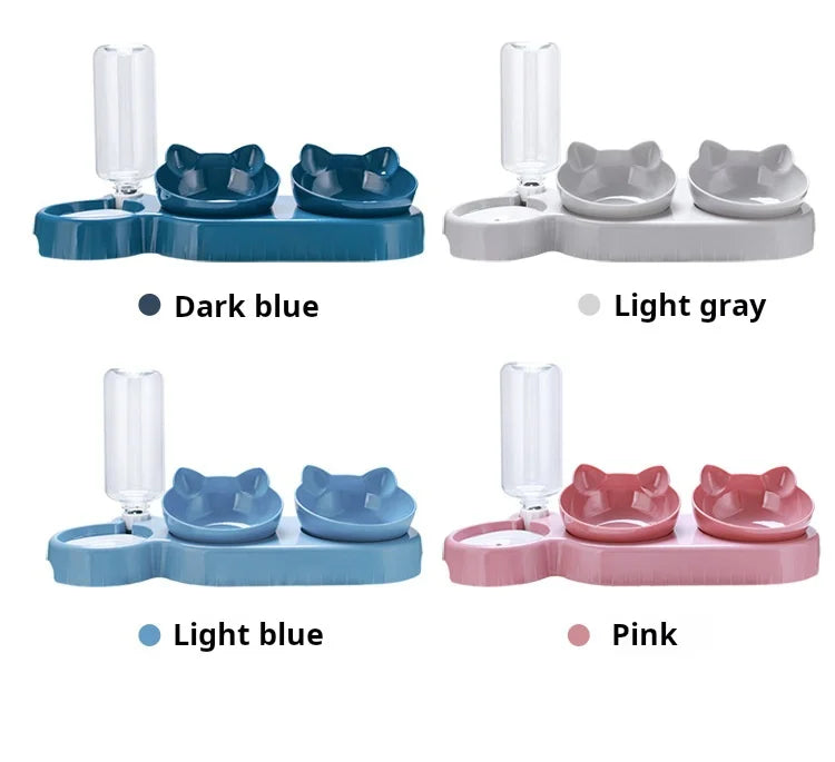3-in-1 Elevated Cat Bowl & Gravity Water Feeder – Tilted Food & Water Bowl Set for Cats & Small Dogs