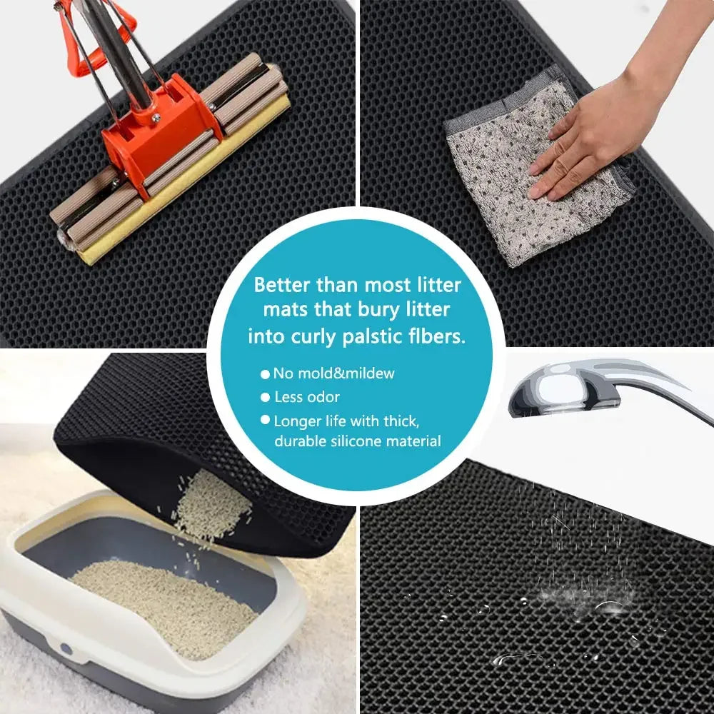 Double-Layer Waterproof Cat Litter Mat – Non-Slip Washable Trapping Pad
