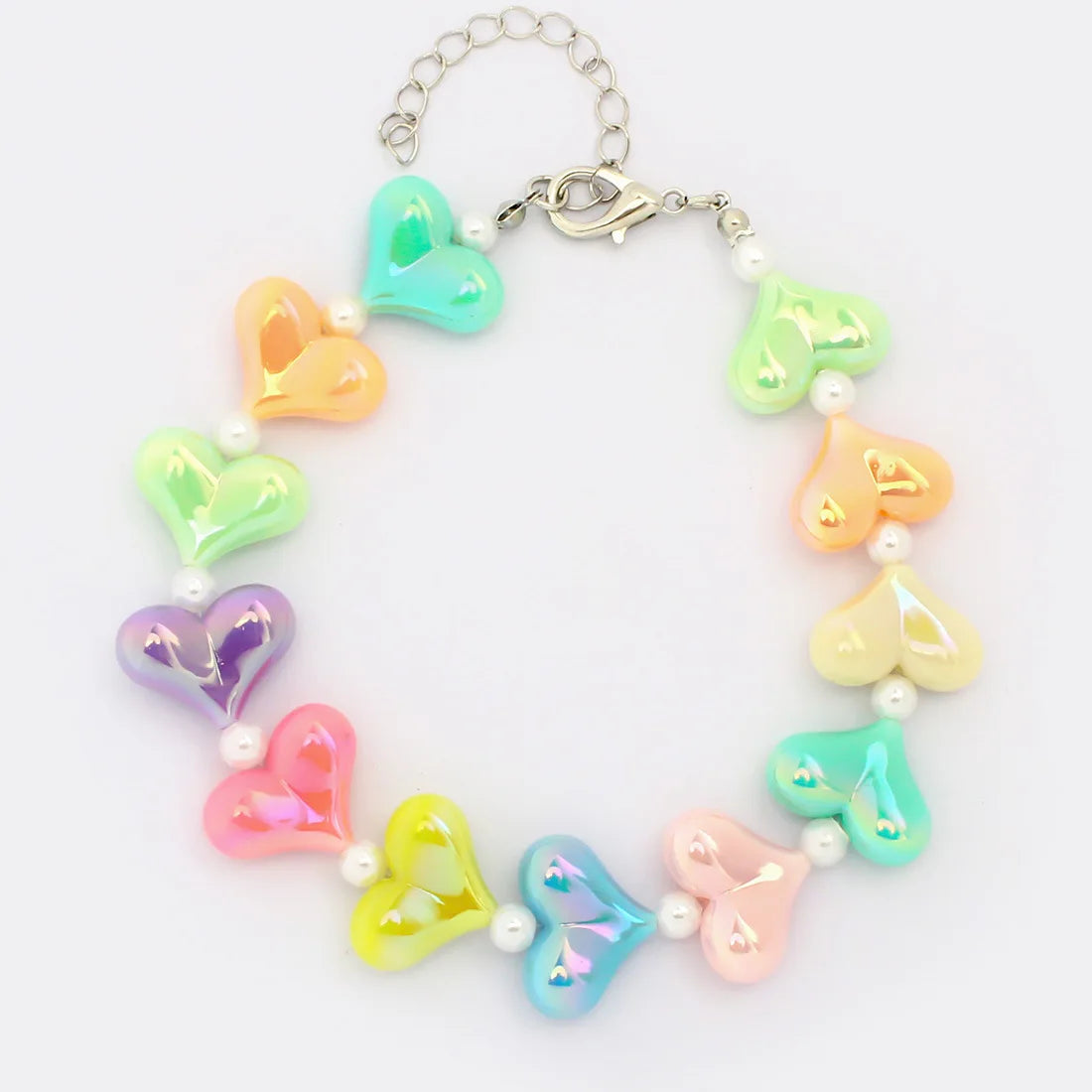 Cute Candy-Colored Pet Collar: Pearl Necklace with Flower Beads & Alloy Chain