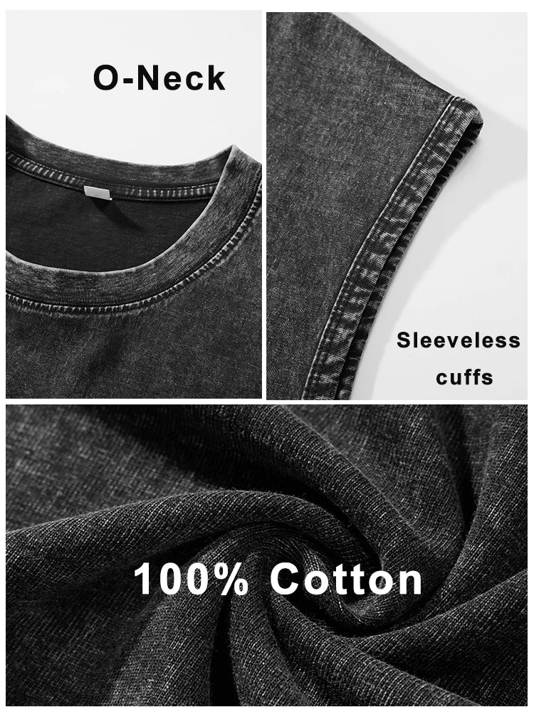 Summer Men’s Washed Cotton Tank Top – Muscle Gym Sleeveless Workout Tee, Loose Fit Running &amp; Beach Cutoff Shirt